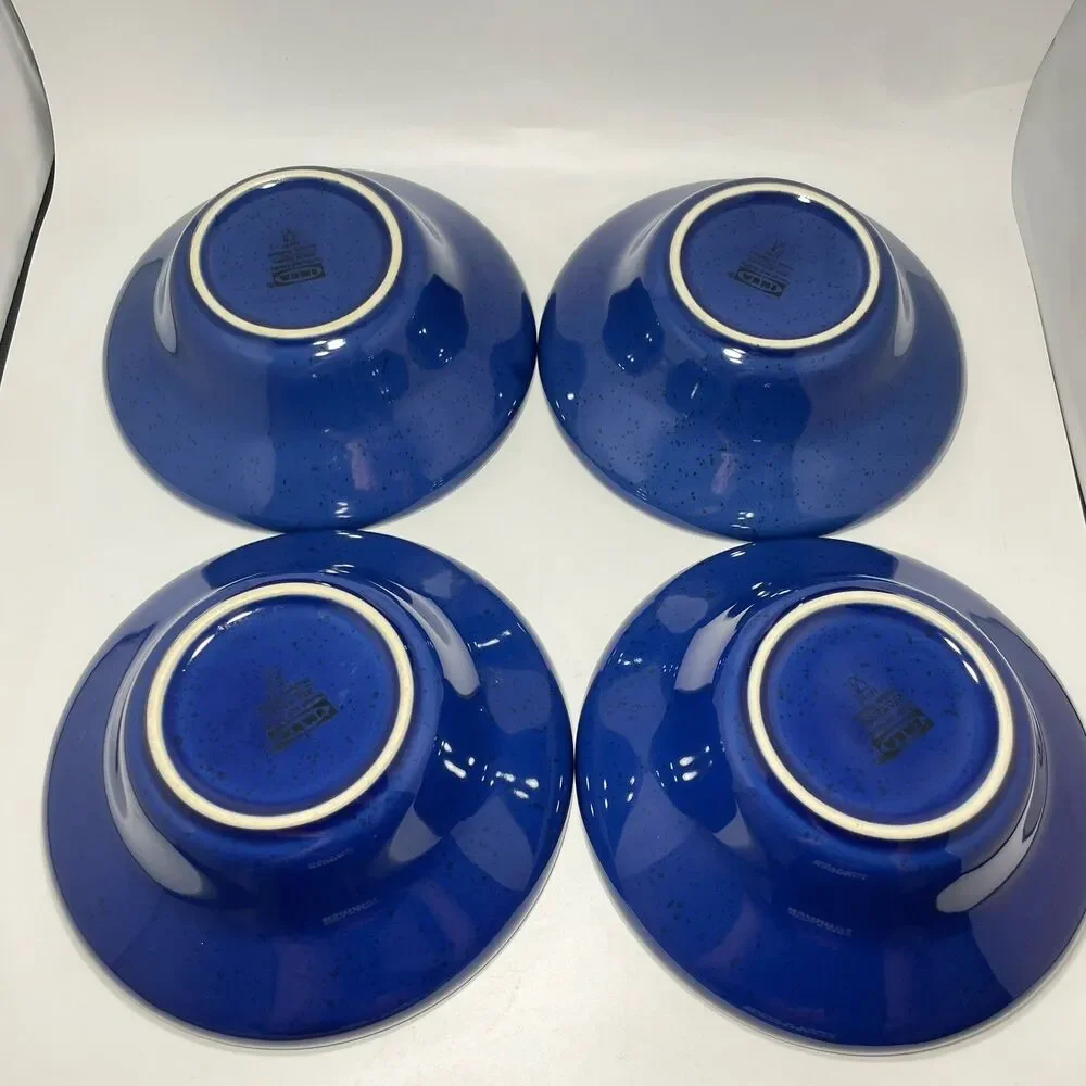 Ikea Trivsam Blue (4) Rim 6.5” Cereal Bowls Blue Speckled Brown Trim 15199